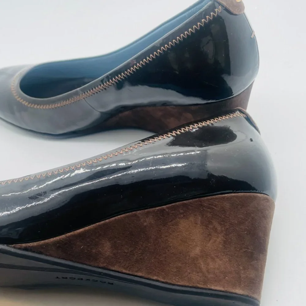 Rockport adiPRENE Brown Patent Leather & Suede Wedge Pumps Women’s 5.5